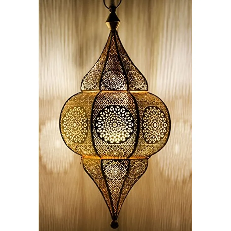 Marrakesch Orient & Mediterran Interior Pendelleuchte Orientalische Indische Lampe Deckenlampe Malha Gold, Handarbeit