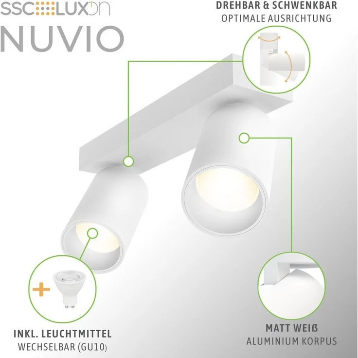 SSC-LUXon LED Aufbaustrahler NUVIO Deckenlampe 2-flammig Deckenspot mit GU10 3W warmweiß Strahler, Warmweiß – Bild 2