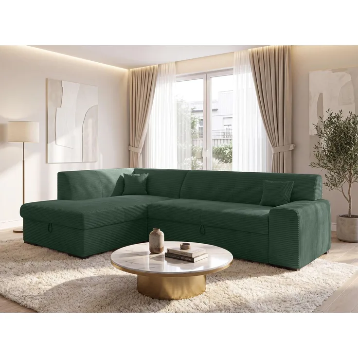 AX LIVING Couch für Wohnzimmer Lucera 260 cm Flaschengrün Schlafsofa L