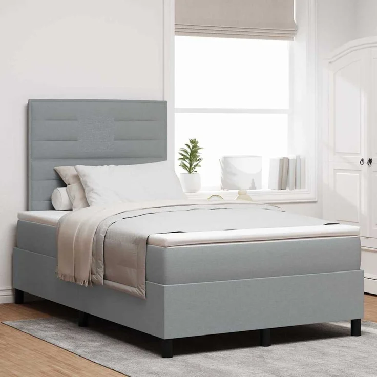 vidaXL Boxspringbett mit Matratze mit LED Hellgrau 120 x 190 cm Stoff 3342774 – Bild 1