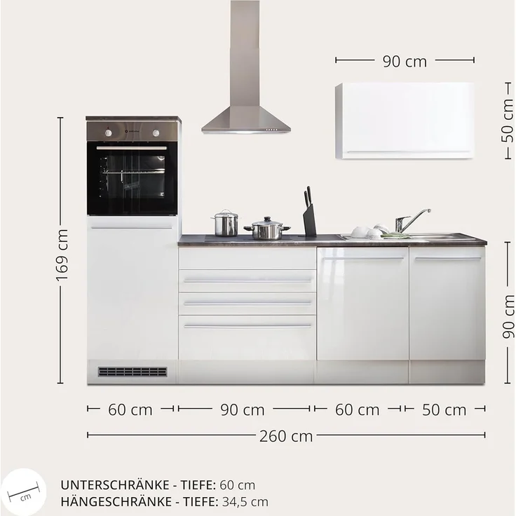 Bega BBK Küchenblock mit E-Geräten JAZZ 6 - Küche in Weiß Hochglanz-Stone dark – Bild 3