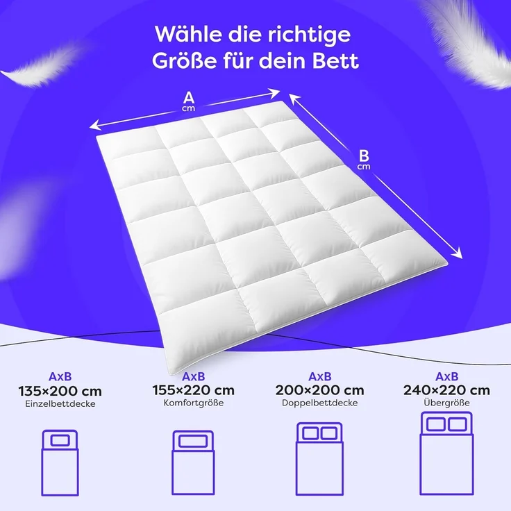 Wolkenfeld Daunenbettdecke Winterbettdecke Daunendecke Anti-Milben, Hypoallergen, Waschbar, Bezug: 100% Baumwolle, 135x200, 155x220, 200x200, 220x240 Gänsedaunen & Federn 500 g/m² – Bild 6