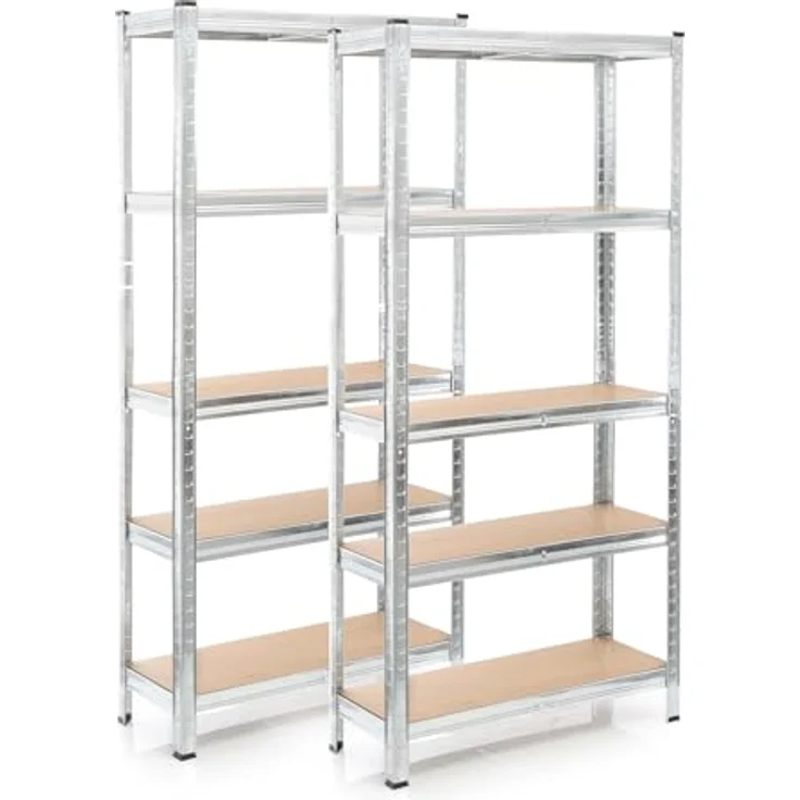 Wiltec Set 2X Schwerlastregal 180 x 90 x 30 cm, 875 kg Gesamtlast, Steckregal verzinkt aus Stahl, Lastenregal mit 5 Ablagen, Werkstattregal – Bild 2