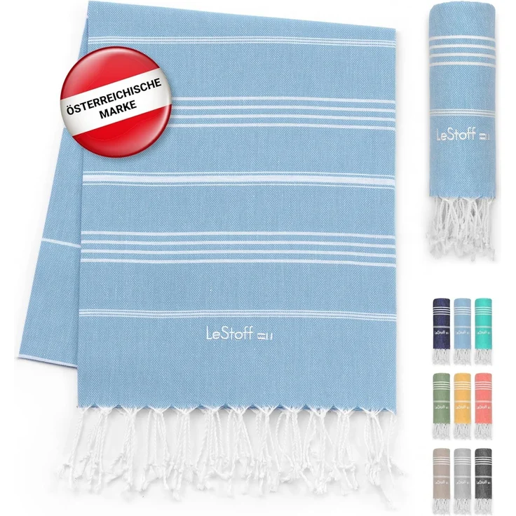LeStoff Premium Hamamtuch - Vielseitig, Saugstark & Schnelltrocknend - 100% Bio-Baumwolle - Strand, Bade, Dusch, Yoga, Spa & Reise-Tuch (200x200 cm Light Blue)