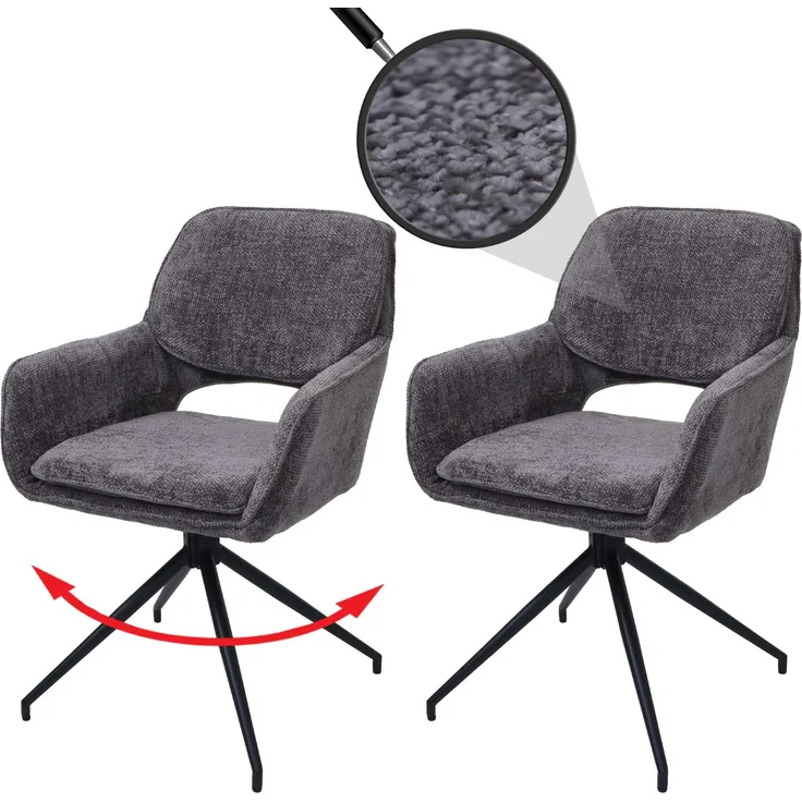 2er-Set Esszimmerstuhl HWC-N74, Küchenstuhl, drehbar Auto-Return, Stoff Chenille (490g/m²) ~ dunkelgrau
