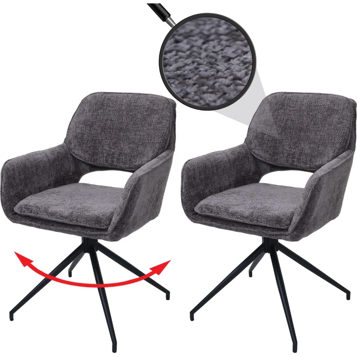 2er-Set Esszimmerstuhl HWC-N74, Küchenstuhl, drehbar Auto-Return, Stoff Chenille (490g/m²) ~ dunkelgrau – Bild 1