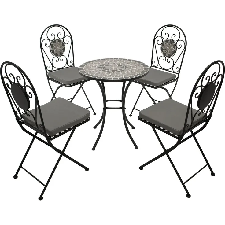DEGAMO SIENA Bistroset 5-teilig, Metall + Mosaik, schwarz/grau, Tisch 60cm rund