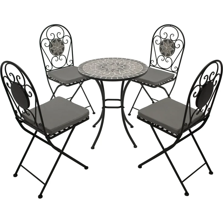 DEGAMO SIENA Bistroset 5-teilig, Metall + Mosaik, schwarz/grau, Tisch 60cm rund – Bild 1