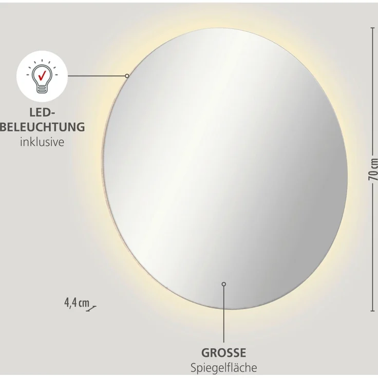 XORA 'PISA' Spiegel Rund, Spiegelglas klar, 80 x 80 x 5 cm, mit LED-Beleuchtung – Bild 5