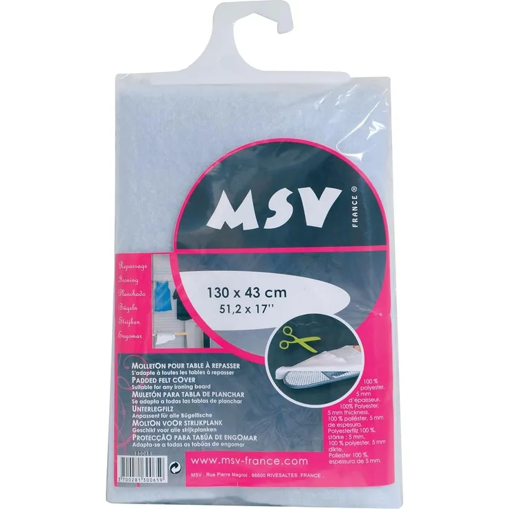 MSV® Bügelbrett Unterlage 100% Polyester - Bügeltisch-Polsterung Unterlegfilz zuschneidbar 130x43 cm