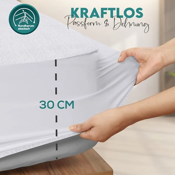 Utopia Bedding Matratzenschoner 200 x 200 x 30 cm Wasserdicht, Oeko-TEX Zertifiziert Matratzenauflage Atmungsaktive, Matratzenschutz, Rundum Elastisch Weiß – Bild 5