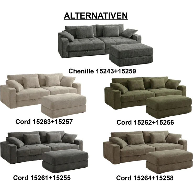 Big-Sofa 284 cm breit Wellenunterfederung Lounge-Couch Stauraum Cord Dunkelgrau – Bild 10