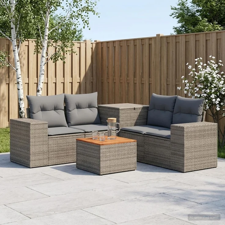 vidaXL Sofa Set 6 stk. Grau und Dunkelgrau Polyrattan und Stahl 3447570 – Bild 1