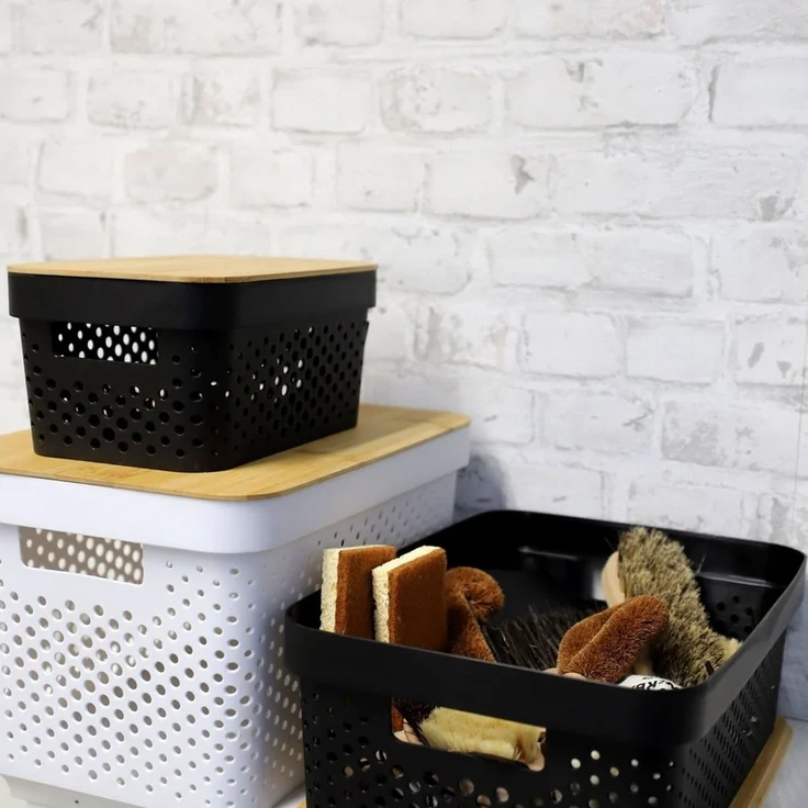 Aufbewahrungsbox mit Bambusdeckel 11L Aufbewahrungskiste Allzweckbox Dekoration – Bild 3