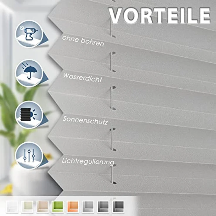 Sanfree Plisseerollo Klemmfix B40 x H100cm, hellgrau, ohne Bohren, blickdicht und lichtdurchlässig, inkl. Klemmträger, für Fenster & Tür – Bild 2