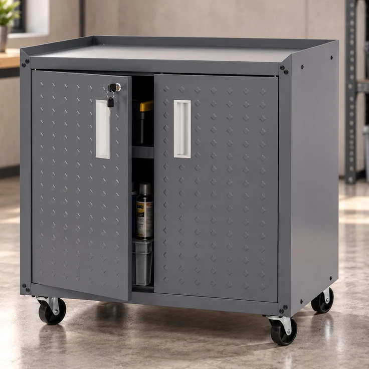 Rollschrank HWC-O52, Werkstattwagen Rollwagen, abschließbar Rollen 2 Staufächer Stahl 80x77x50cm ~ dunkelgrau – Bild 1