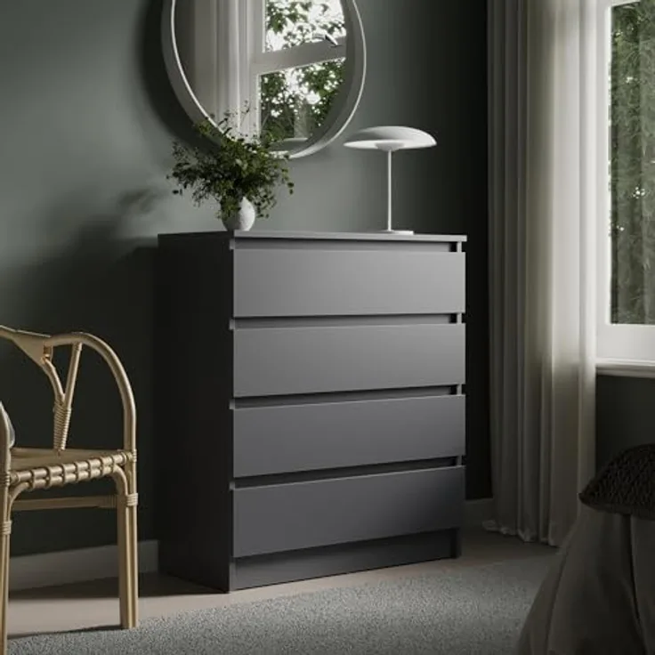 Home Collective Kommode mit 4 Schubladen Kommode schmal Holz Schrank (Highboard Anrichte Schlafzimmer Wohnzimmer Flur Büro Organizer), Kommode 76 cm breit Schrank mit Schubladen Sideboard Anthrazit