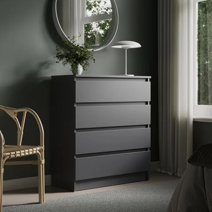 Home Collective Kommode mit 4 Schubladen Kommode schmal Holz Schrank (Highboard Anrichte Schlafzimmer Wohnzimmer Flur Büro Organizer), Kommode 76 cm breit Schrank mit Schubladen Sideboard Anthrazit – Bild 1