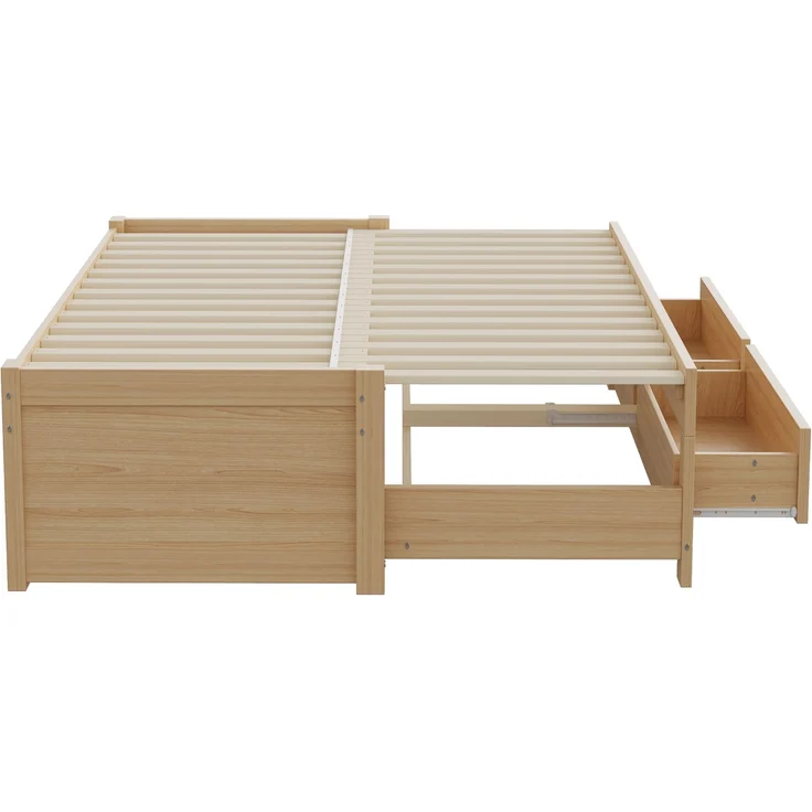 ZUBALIYA Tagesbett 90/180 × 190 cm, Holz, Ausziehbett, Schubladen, Lattenrost, Naturholz – Bild 18