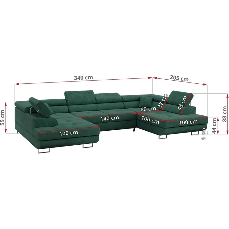 Ecksofa, Wohnzimmer U Couch, Polstersofa mit Bettkasten - GUSTAW-U - Grün Stoff – Bild 7