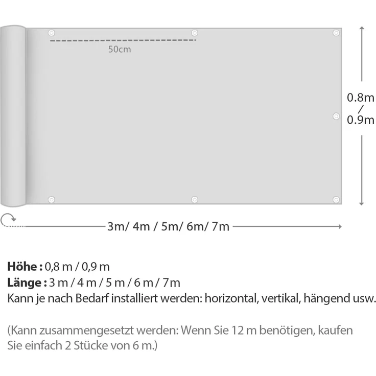 Sekey Balkon Sichtschutz Oxford mit Kabelbinder 90x700 cm, Balkonabdeckung Balkonverkleidung Blickdicht, Wasserdicht Windschutz, Anthrazit – Bild 7