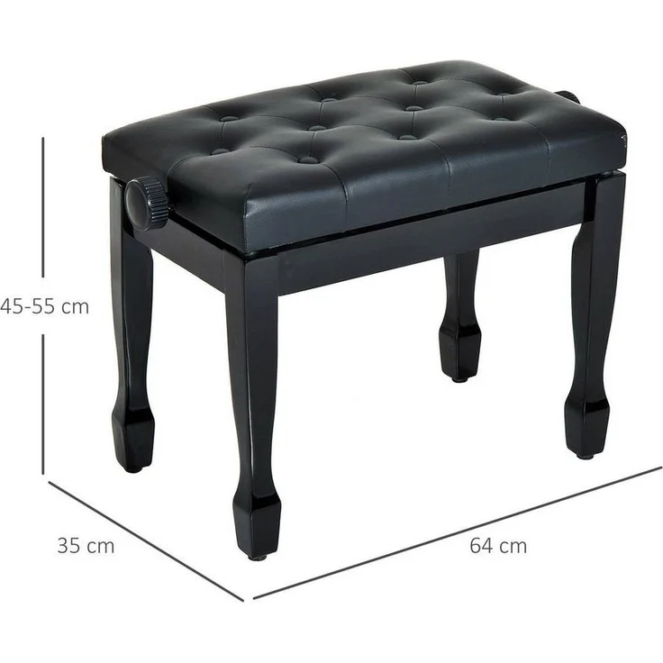 HOMCOM Klavierbank Klavierhocker höhenverstellbar Hocker Üben von Musikinstrumenten (Hocker, 1-St, Kosmetikhocker), Massivholz Kunstleder Schwarz 64x35 x -55 cm45 – Bild 2