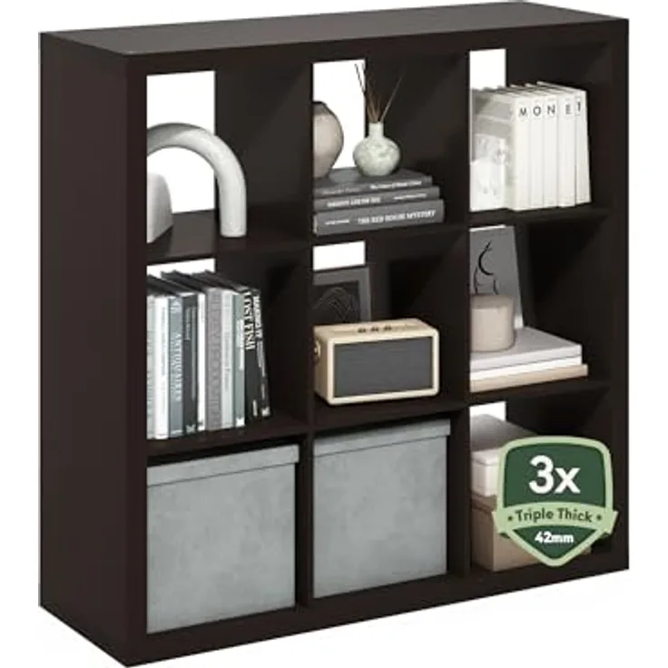 Furinno Cubicle Bücherregal, 9-Fächer Würfelregal, dreifach verstärkter Rahmen, 38,8 x 111 x 110,1 cm, für Wohnzimmer, Schlafzimmer, Heimbüro, Schwarzes Dunkles Eichen
