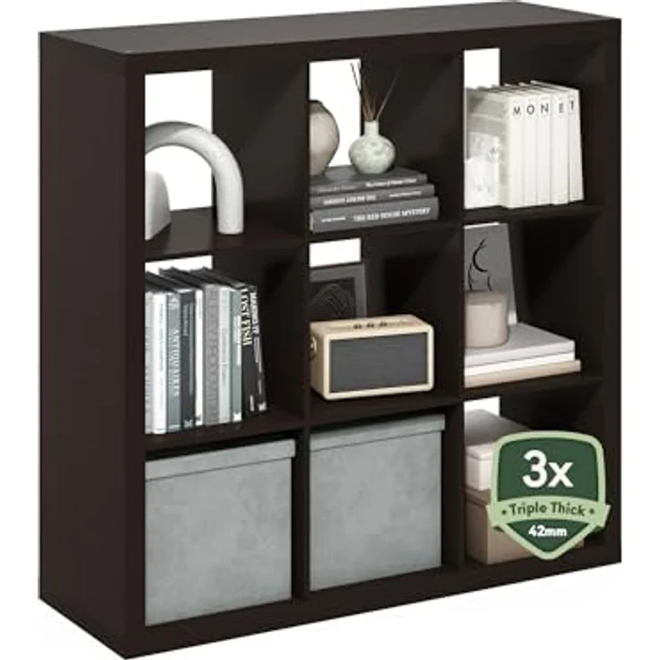 Furinno Cubicle Bücherregal, 9-Fächer Würfelregal, dreifach verstärkter Rahmen, 38,8 x 111 x 110,1 cm, für Wohnzimmer, Schlafzimmer, Heimbüro, Schwarzes Dunkles Eichen – Bild 1