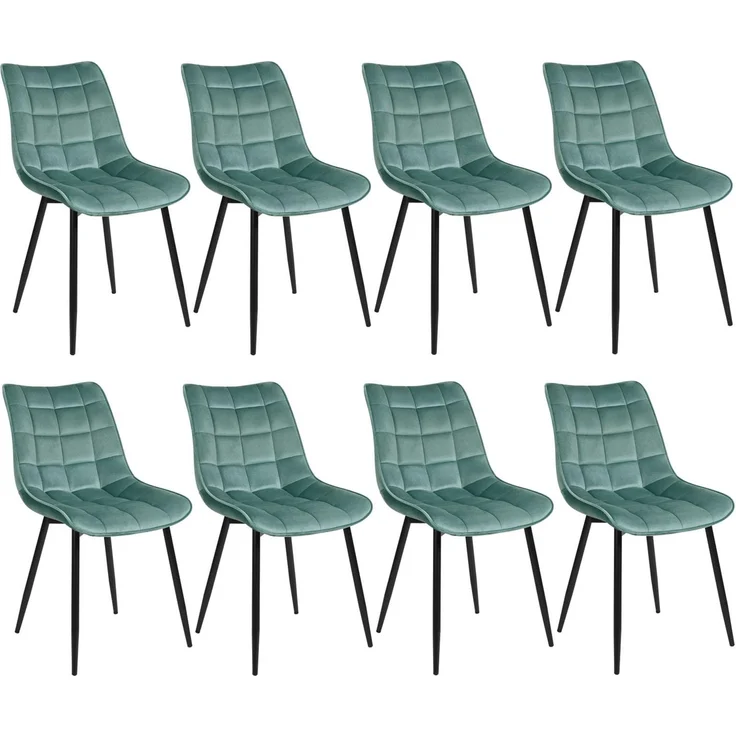 WOLTU Esszimmerstühle 8er Set, für Wohnzimmer Küche Esszimmer, Küchenstühle gepolstert mit Rückenlehne, Sitzfläche aus Samt, mit Metallbeinen, bis 150 kg belastbar, Türkis