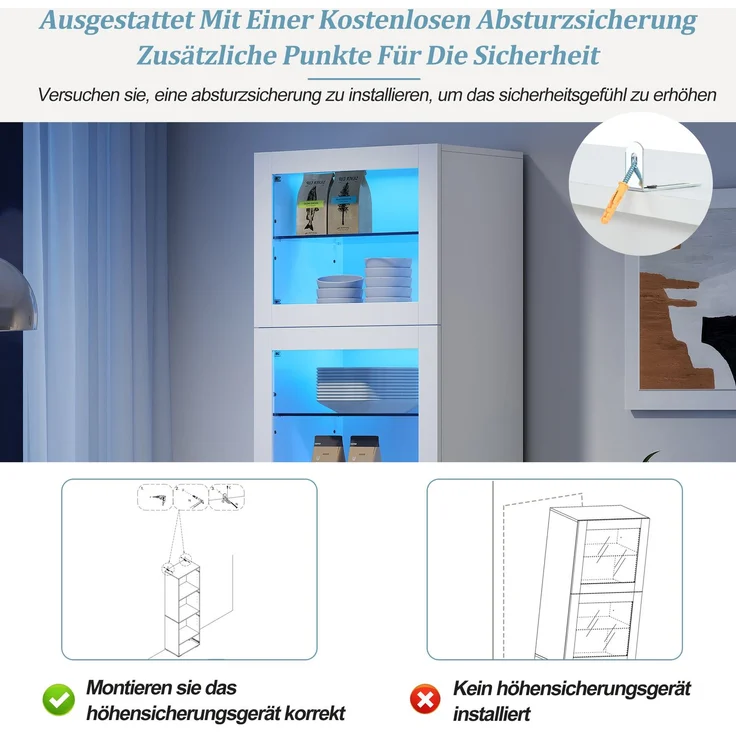 DESVIAE Vitrine mit LED-Beleuchtung 60x173x40 cm MDF, Glas und Acryl weiß – Bild 5