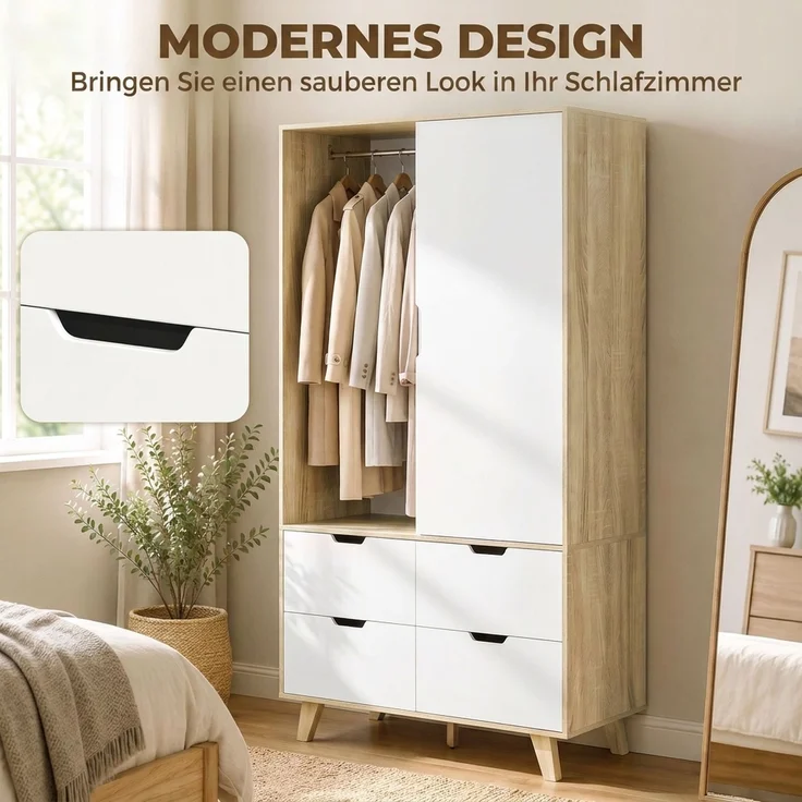 HOMCOM Kleiderschrank, MDF, Kiefernholz, Eiche+Weiß, 120 x 50 x 187,5 cm – Bild 7
