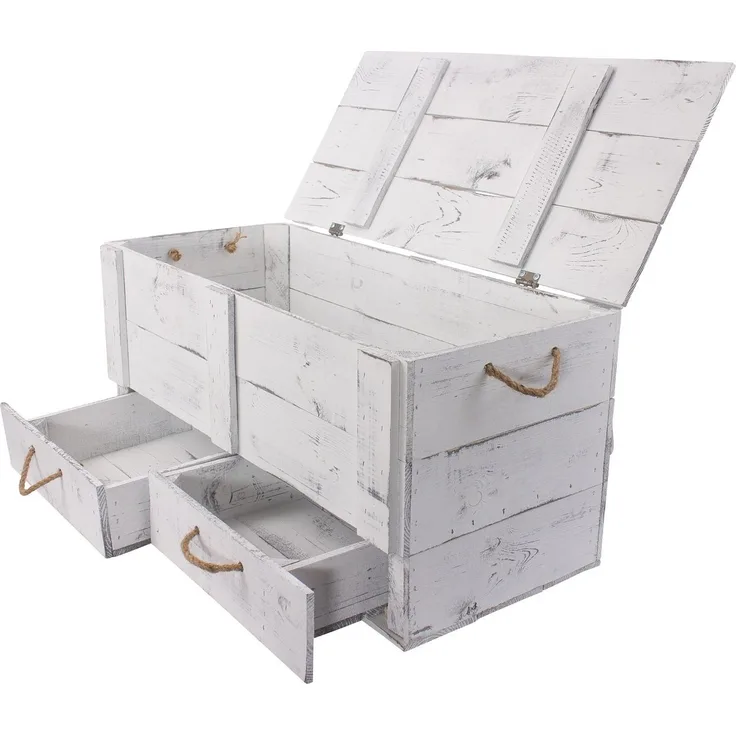Kistenkolli Altes Land Allzweckkiste grosse shabby weiss Holztruhe Kalle mit Schubladen und Deckel (Spar-Set)