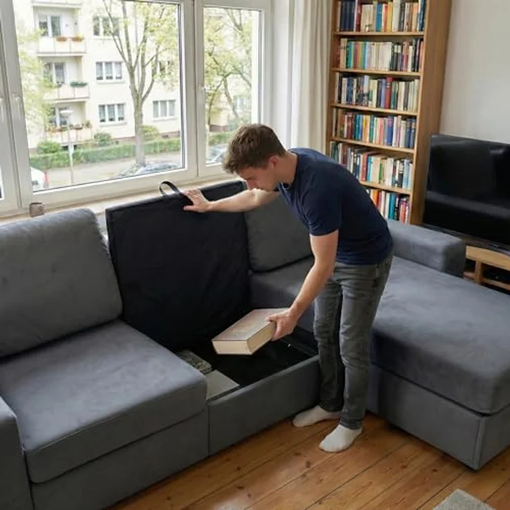 Ball & Cast Ecksofa Klein mit Stauraum, Moderne L-förmige und Umkehrbare Couch für Wohnzimmer, Schlafzimmer & Wohnung, Dunkelgrau – Bild 8