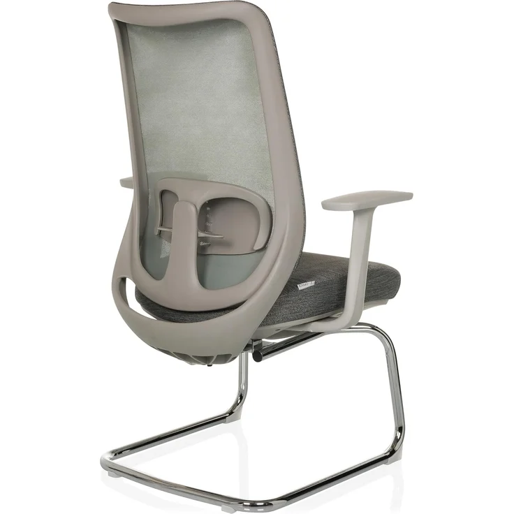 hjh OFFICE Freischwinger Stuhl ergonomisch MILESTON V Besucherstuhl mit Lordosenstütze und Armlehnen, Schwingstuhl Netzrücken, Grau – Bild 7