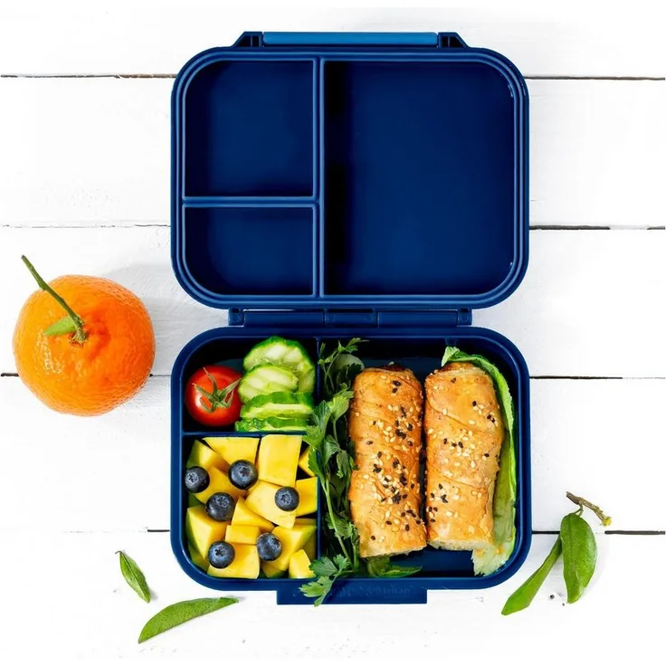 LEKKABOX Lunchbox Mini Kinder Bentobox, 3 Fächer - Brotdose Vesperdose Brotbüchse, Für feuchte Lebensmittel auslaufsicher, inkl. extra Trenner