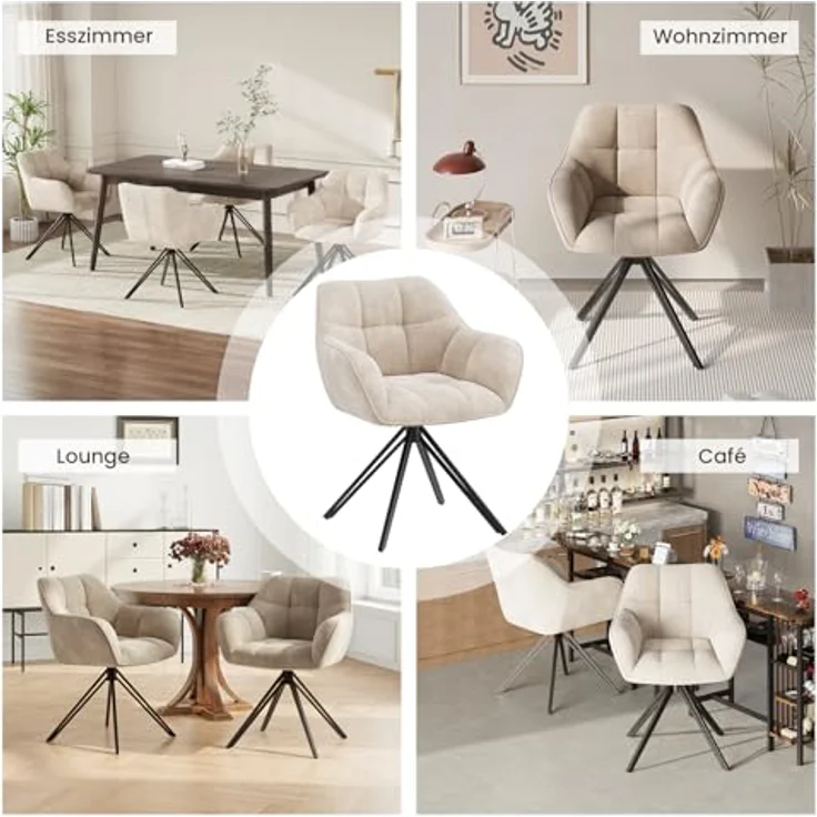 COLAMY Drehstühle für Esszimmer, 6er Set, Drehbare Polsterstühle mit Armlehnen und Rückenlehne, Bequeme Küchenstühle für Wohnzimmer & Essbereich, Beige – Bild 8
