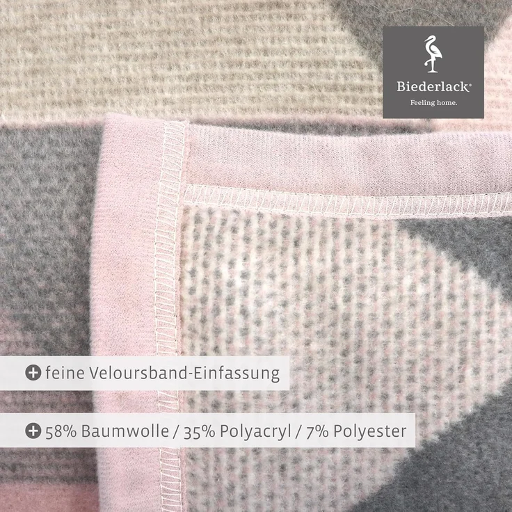 Wohndecke Rauten Pastell, rosa Kuscheldecke in 150x200 cm, Biederlack, Decke aus Baumwollmischgewebe, Made in Germany – Bild 5