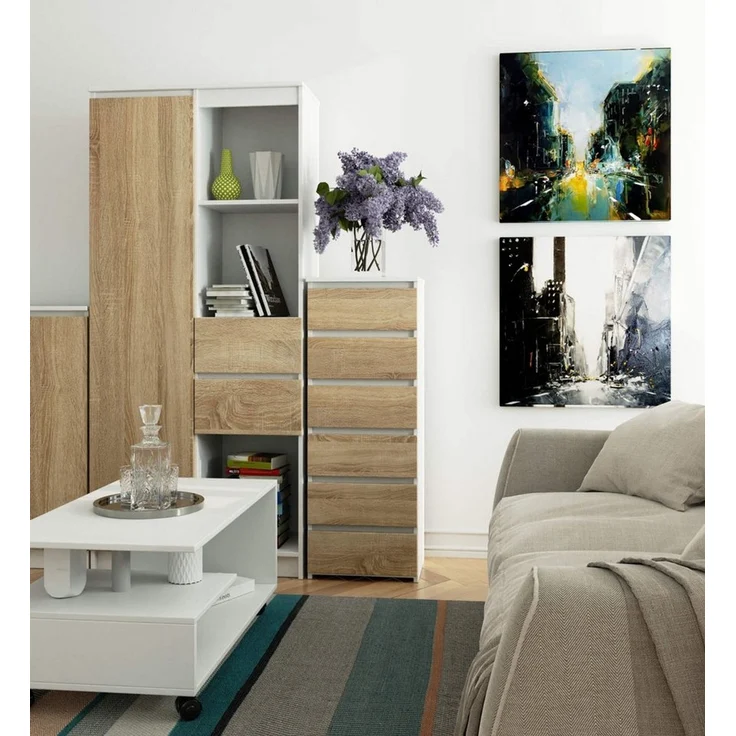 Home Collective Kommode 40 cm breit Holz Highboard Sideboard für Flur Schlafzimmer Wohnzimmer (Mehrzweckschrank Schrank schmal Kommode Schlafzimmer mit Schubladen), Kinderzimmer Organizer, 109 cm hoch mit 6 Schubladen weiß-sonoma – Bild 3