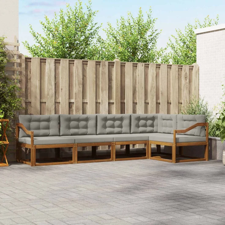 vidaXL Outdoor-Sofagarnitur 5 stk. 5-Sitzer Natur und Hellgrau 3367594 – Bild 1