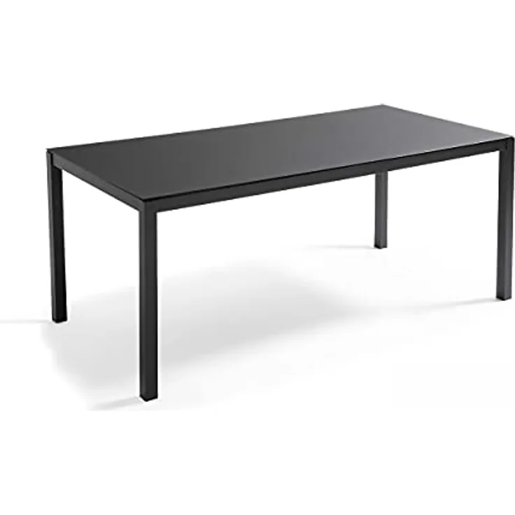 Oviala Gartentisch Ajaccio, Rechteckig 180x90 cm, Schwarz, Aluminium mit Sicherheitsglas, wetterfest, für bis zu 8 Gäste