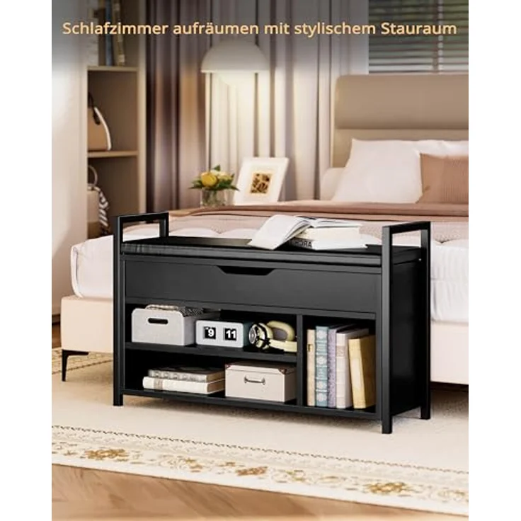 IRONCK Schuhbank mit Sitzfläche, Sitzbank mit Stauraum, Schuhschrank, offene Fächer, Metall Rahmen, Kunstleder, 130kg belastbar, Schuhregal für Eingang,Flur,Wohnzimmer,Schlafzimmer (Schwarz) – Bild 8