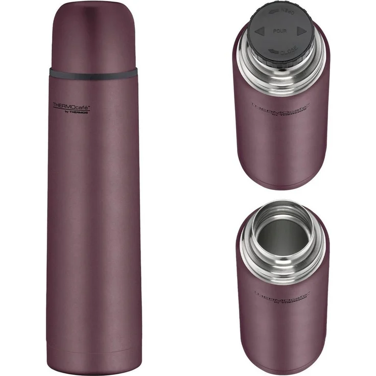 THERMOcafé by THERMOS TC BEVERAGE BOTTLE burgundy mat 0,70l, Thermosflasche mit Becher aus Edelstahl, 12h heiß & 24h kalt, Auslaufsicher, für Schule, Unterwegs & Büro – Bild 1