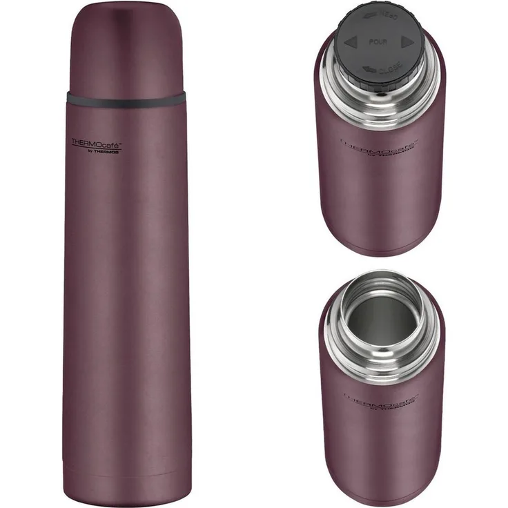 THERMOcafé by THERMOS TC BEVERAGE BOTTLE burgundy mat 0,70l, Thermosflasche mit Becher aus Edelstahl, 12h heiß & 24h kalt, Auslaufsicher, für Schule, Unterwegs & Büro