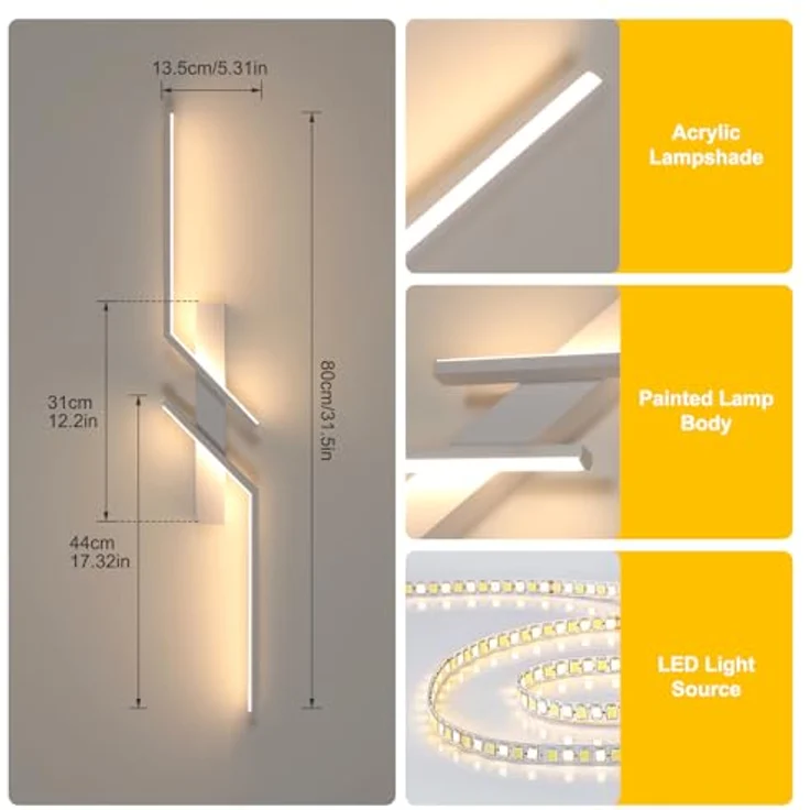 Goeco LED Wandlampe Innen, 81.5 CM 24 W Moderne Lang Wandleuchte 2 Fimmige 3000K Warmes Licht, Weiß Flurlampe Wand Belechtung für Flur Treppenhaus Wohnzimmer Schlafzimmer – Bild 4