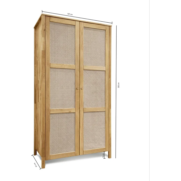 MSZ Design Kleiderschrank FRIA 2 Türen Wildeiche geölt mit Wiener Geflecht Natur 107x61x202 cm – Bild 4