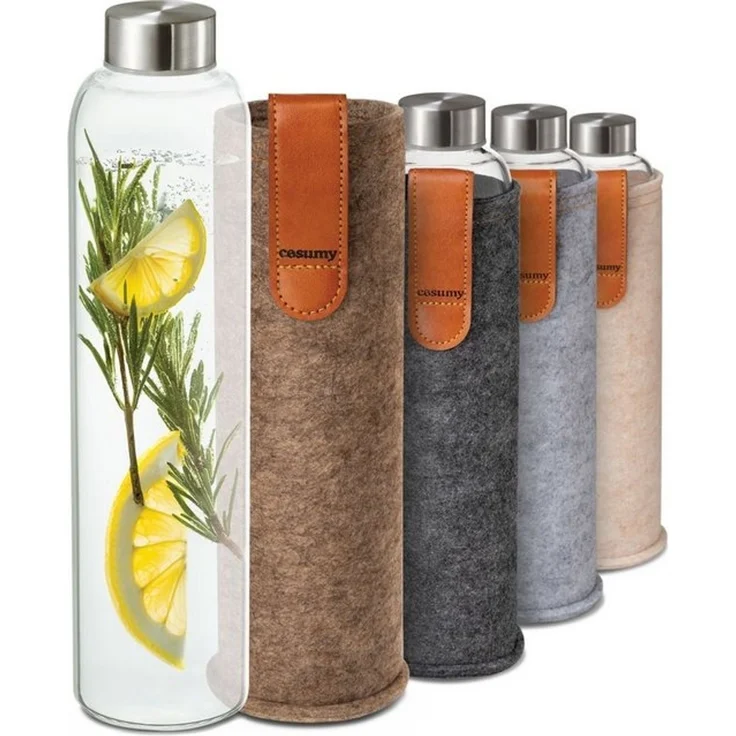 Cosumy Trinkflasche Trinkflasche aus Glas mit Filztasche 750ml - Spülmaschinenfest, Sandbraun - BPA-freie Wasserflasche - für Kohlensäure geeignet – Bild 4