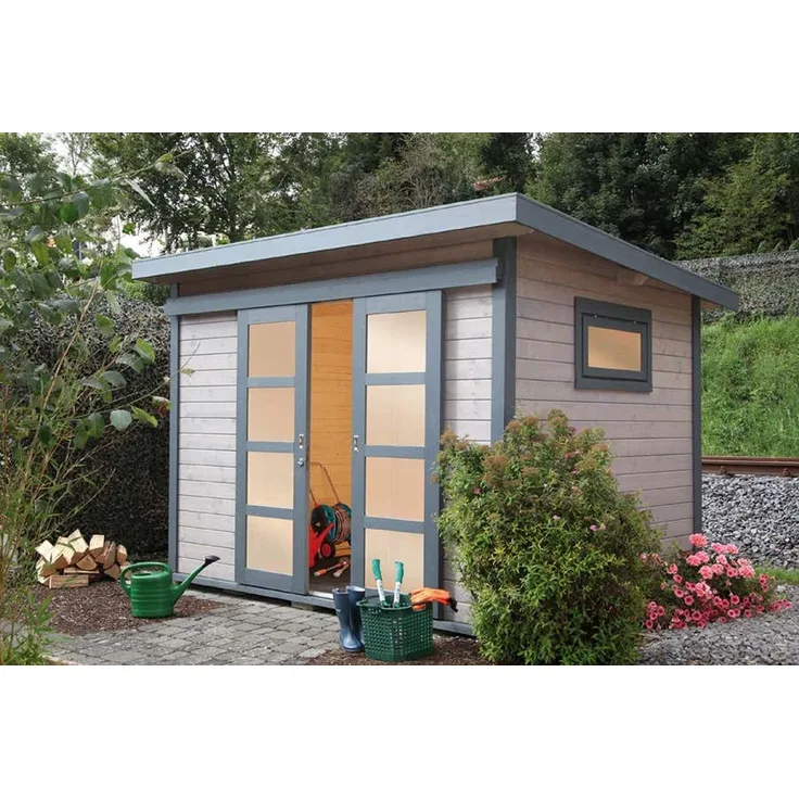Wolff Finnhaus Wolff Pultdach Gartenhaus Pulti 28-ST B 300x240 Gartenhaus aus Holz Holzhaus mit 28 mm Wandstärke Blockbohlenhaus