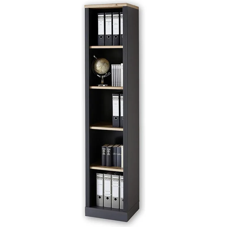 JASMIN Aktenregal in Graphit, Artisan Eiche Optik - Standregal mit 5 offenen Fächern - Landhausstil Büromöbel Komplettset - 43 x 204 x 38 cm (B/H/T)