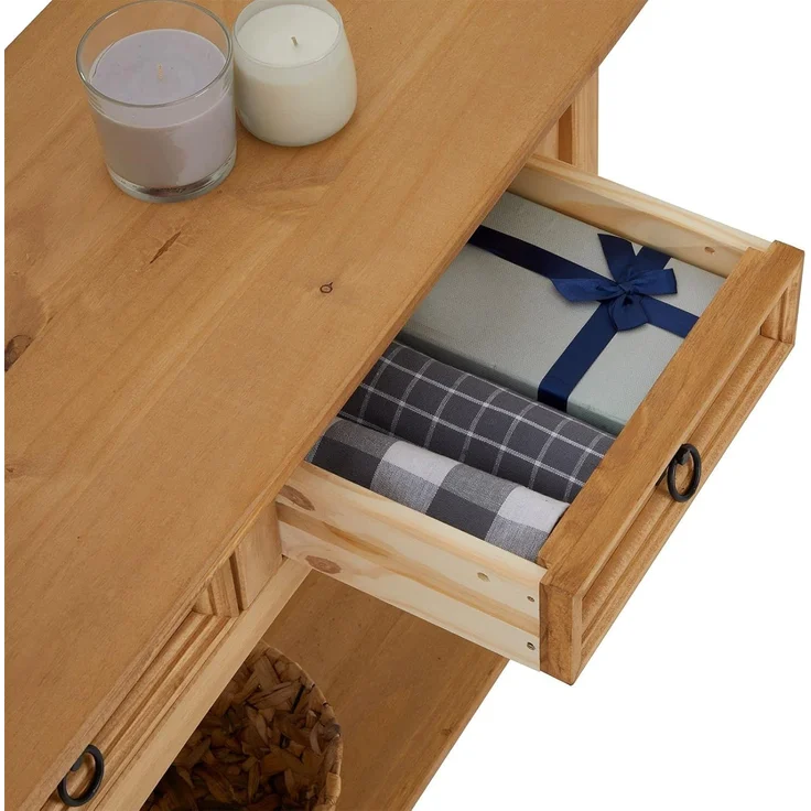 CARO-Möbel Konsolentisch SALSA, Schmaler Flurtisch mit 2 Schubladen und Ablage, Landhausstil natur – Bild 7