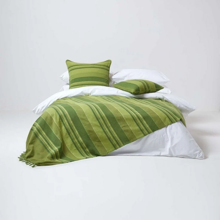 Plaid Tagesdecke Morocco grün gestreift, 150 x 200 cm, Homescapes – Bild 3